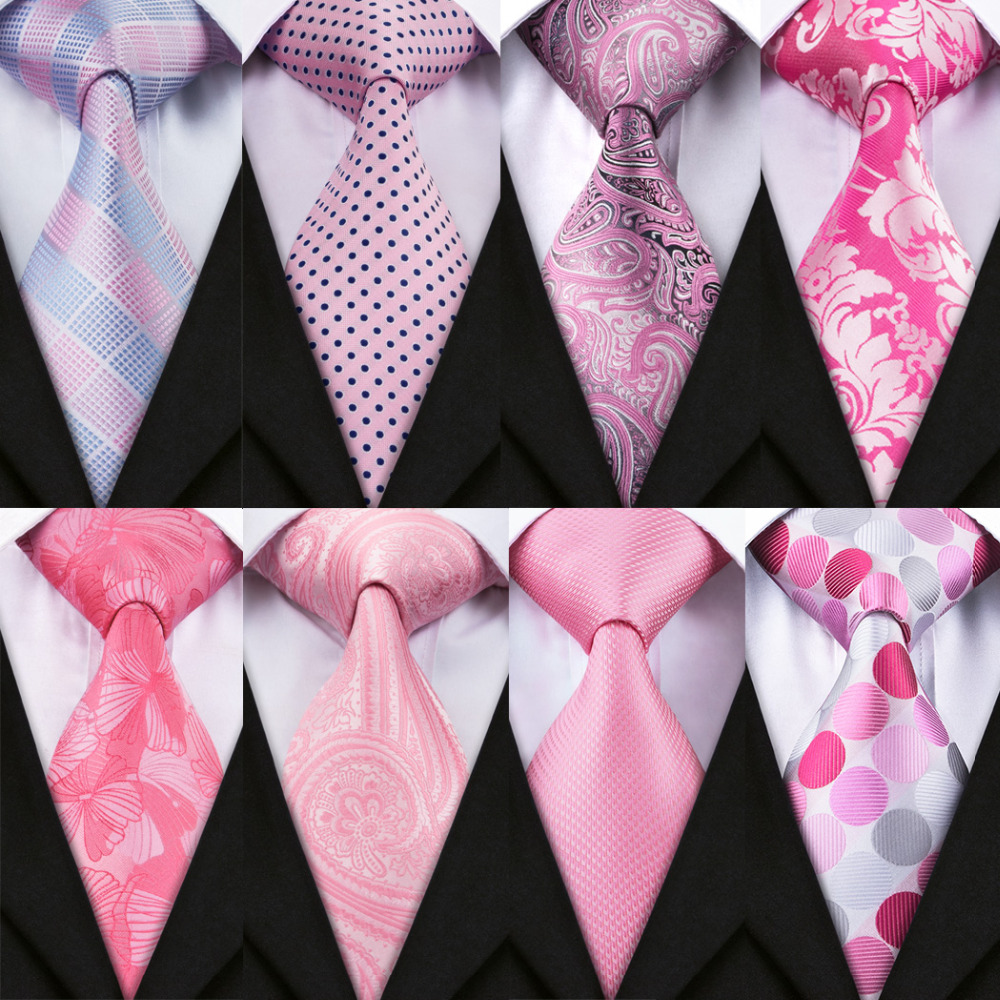 Silk Tie Striped - طقم ربطة عنق وردي للرجال من