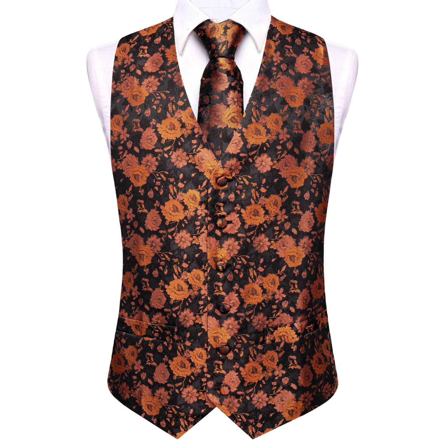 طقم صدرية رجالي أسود وبني بنقش - مراجعة Pocket Square Set وسعره
